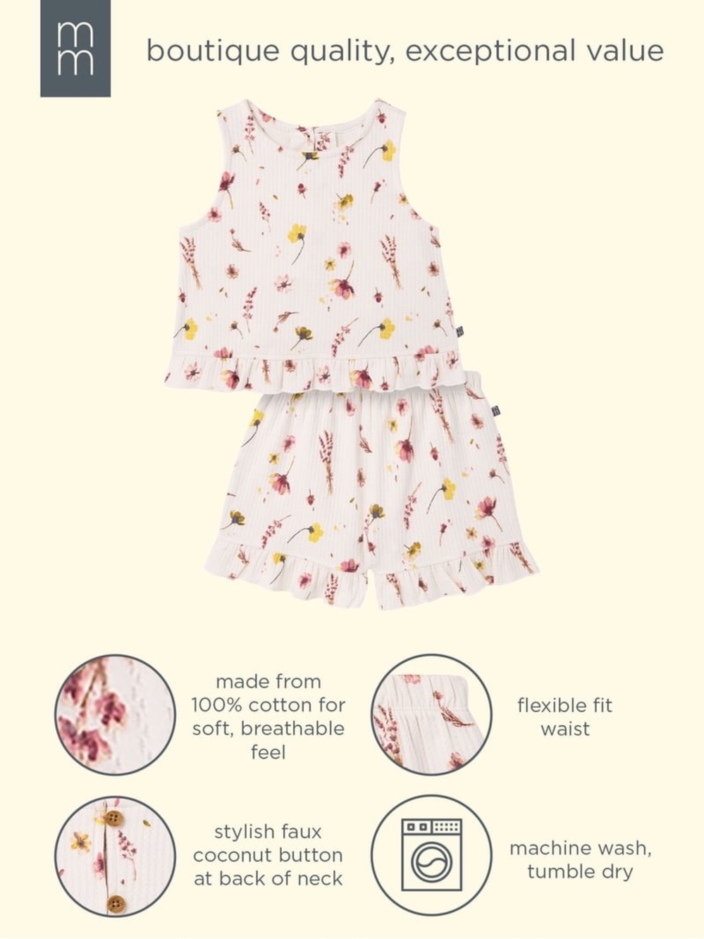 Toddler Cream Floral Ruffle Tank & Shorts Set - Picture 11 of 15